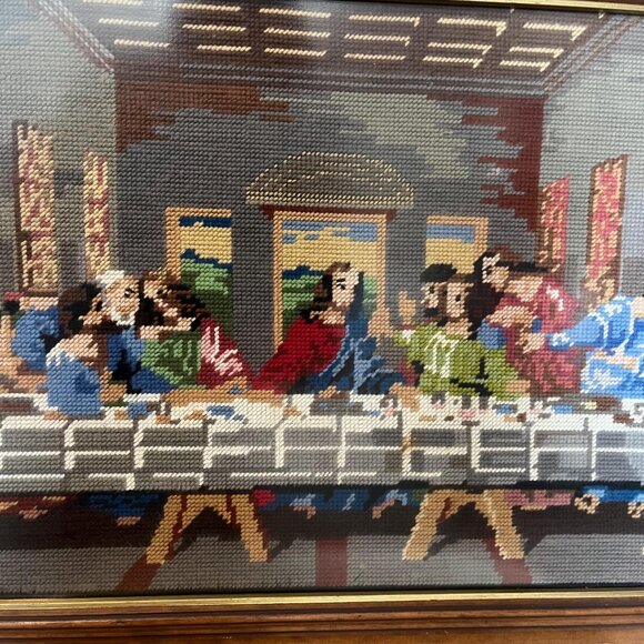 Vtg Needlepoint Last Supper (Leonardo da Vinci) Framed-Hand crafted-Penelope S35 - Picture 8 of 10